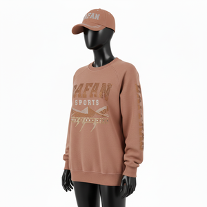 เสื้อสเวตเชิ้ตผู้หญิงผ้าฟลีซผสมคอตตอนและโพลีเอสเตอร์ พรีเมียม สีน้ำตาล ประดับโลโก้ลายปักด้วยคริสตัล ระบายอากาศได้ดี - Product Image 4