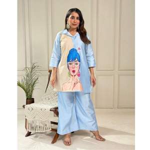 Kurti de luxe avec imprimé de personnage vétérinaire, ensemble palazzo, tenue de créateur pour le bureau, les fêtes, les festivals, les mariages et les événements spéciaux - Product Image 3