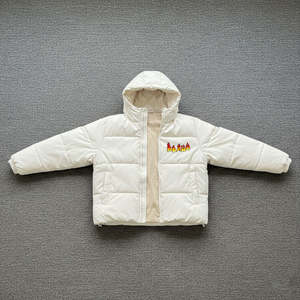 Veste d'extérieur pour homme en coton rembourré de couleur crème clair personnalisée, 100% polyester, coupe ample, style à capuche et fermeture éclair, doudoune pour homme - Product Image 1