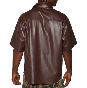 Camisa de Cuero PU con Cremallera y Mangas Cortas para Hombre, de Alta Calidad, con Parche Bordado, Estilo Urbano para Invierno - Product Image 3