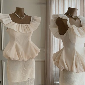 Ensemble deux pièces OEM pour femme, jupe longue en mousseline blanche à manches courtes, col carré, dentelle florale, coupe ajustée, respirant, séchage rapide - Product Image 3