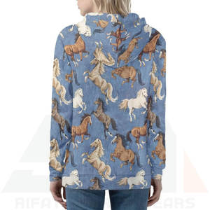 Sudadera con Capucha para Mujer, Diseño de Caballo Azul en Estampado Terry Premium, Cierre Frontal con Cremallera, Manga Larga, Estilo Casual Moderno - Product Image 4