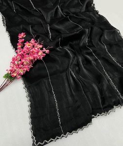 Último Modelo de Sari Jimmi Choo para Mujer con Bordado Hend Work, Sari de Seda Kachivaram, Sari de Algodón y Seda Cruda Hecho a Mano con Blusa - Product Image 1