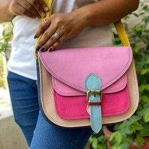 Sac à main à bandoulière en cuir véritable pour femmes, multicolore, nouvelle collection, tendance - Product Image 1