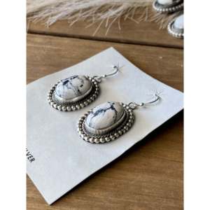 Bobby Johnson Women's White Buffalo Turquoise & <b>Sterling</b> <b>Silver</b> Squash Blossom Necklace and <b>Earring</b> <b>Set</b> - Product Image 6