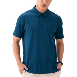 Chemise de golf décontractée pour homme de haute qualité, tricotée unie, 100% coton, respirante, manches courtes, été - Product Image 1