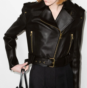 Chaquetas de cuero 2024 recortadas para mujer, chaqueta de cuero de piel de oveja auténtica de alta calidad, cinturón con cremallera, chaqueta de cuero genuino personalizada - Product Image 2