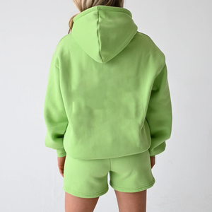 ชุดเซ็ตฮู้ดดี้และกางเกงจ็อกเกอร์ผู้หญิงสั่งทำขายส่ง ผ้าฝ้ายทอ 100% ลายเรียบ สไตล์ลำลอง ปักตราด้านหน้า แขนทรงปีกค้างคาว สำหรับฤดูหนาว - Product Image 4