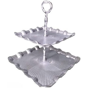 ที่วางขนมหวานชุบเงิน2ชั้นที่สง่างามพร้อมด้วยด้ามจับดอกไม้ของตกแต่งที่วางคัพเค้กโลหะพรีเมียมอุปกรณ์สำหรับงานเลี้ยง - Product Image 5