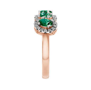 Bague de fiançailles en or rose 14 carats avec 5 pierres d'émeraude naturelle taille ovale et halo de diamants, sertie à griffes, pour femme, fournisseur en gros - Product Image 2