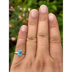 14K Marquise Geometric Gemstone <b>Ring</b> for Swiss Blue Topaz with <b>Emerald</b> Cut Diamond Rhodium Plated 925 <b>Silver</b> Men's <b>Ring</b> - Product Image 2