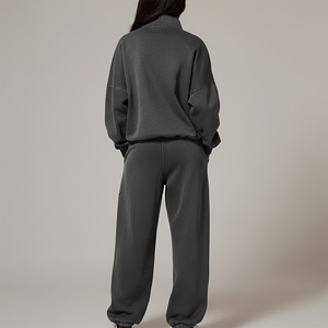 ชุดวอร์มทรงหลวมแบบมีซิปสำหรับใส่ลำลองและกางเกงวิ่งทรงหลวมปักโลโก้ตามสั่งฤดูใบไม้ร่วง - Product Image 2