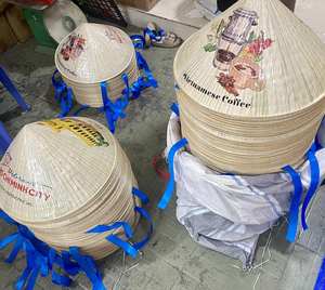 Chapeau en paille vietnamien peint à la main, chapeau conique en feuilles de palmier, chapeau en bambou, impression personnalisable, coloré, fabriqué en usine pour souvenir - Product Image 3
