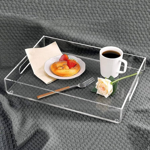 Bandeja acrílica Bandeja organizadora de productos cosméticos transparente Bandeja de forma cuadrada con mango de latón - Product Image 4