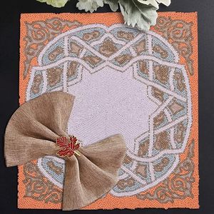 Wholesale Factory Price Orange White Glass <b>Beaded</b> <b>Placemats</b> Designer Decorative <b>Beaded</b> <b>Placemats</b> for Farmhouse Parties New Year - Product Image 1