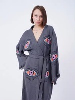 Meilleure vente maternité Floral brodé corsage à manches longues Kimono mauvais œil brodé à la main travail femmes Bikini couvrir