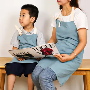 जापानी शैली लिनन और कपास एप्रन थोक रेस्तरां ब्लू बच्चों एप्रन पूर्ण कपास लिनन बच्चे एप्रन कस्टम बच्चों के लिए