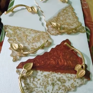 Super Quality <b>Art</b> <b>Deco</b> Decorative Resin Horn Look Eco Friendly Handmade Customizable Serving Tray Handle for Breakfast Dishes - Product Image 1