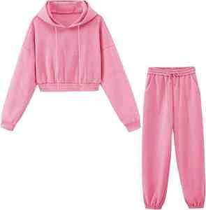 Warm Fleece Cropped Wholesale Latest Outdoor Hooded Women Track Suit Jogging Autumn Embroidered Tassel Button 100% Cotton - Product Image 1
