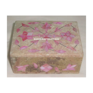 Caja de embalaje de joyería con Incrustaciones de nácar rosa de esteatita Natural antigua para caja de decoración del hogar hecha por diseñador indio - Product Image 1