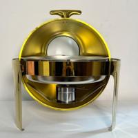 Plat de service rond de luxe en acier inoxydable doré, chauffe-plats de buffet de 9 L pour hôtels et restaurants, idéal pour la réchauffe d'alcool