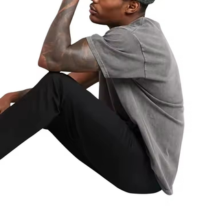 Vente en gros T-shirts unis surdimensionnés lavés à l'acide T-shirt respirant en relief pour hommes Créez votre propre style avec logo et design personnalisés - Product Image 5