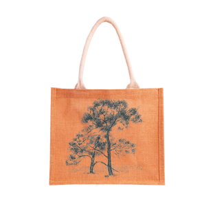 Bolsas de compras duraderas de arpillera de yute teñidas ecológicas con estampado geométrico personalizado y asa acolchada de correas - Product Image 1
