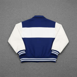 แจ็คเก็ตวาร์ซิตี้คุณภาพสูงขายส่งสำหรับผู้ชาย ปักด้วยไหมเชนิลล์ แขนหนัง แจ็คเก็ตเบสบอลแบบกำหนดเอง แจ็คเก็ตวาร์ซิตี้ตัวอักษร - Product Image 3