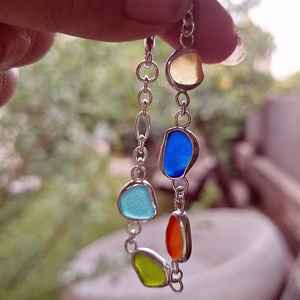 Conjunto de Pulseras de Cristal Marino Arcoíris en Plata, Pulsera de Cristal Marino Genuino, Regalo para Amantes del Océano - Product Image 1