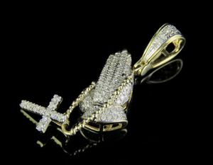 Cadeau de Noël Style Hip Hop Prier Main et Croix Pendentif Diamant pour Hommes Avec S925 Sterling Silver Hip Hop Bijoux - Product Image 2