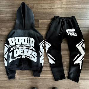 Conjunto Deportivo para Hombre con Bordado Desgastado, Sudadera con Capucha y Pantalones Transpirables, Conjunto Deportivo con Parches Bordados Desgastados para Invierno - Product Image 2