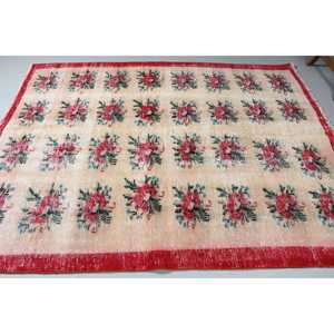 5.8x7.5 ft Large Turkish Rug, Vintage Rug, <b>Red</b> Blue Polka dot <b>Wool</b> Rug - Product Image 4