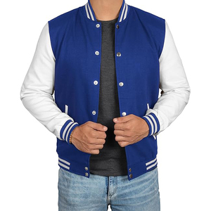 Veste coupe-vent universitaire en cuir en toile pour hommes avec logo personnalisé de haute qualité avec broderie sur le devant Streetwear - Product Image 2