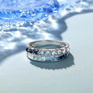 Jeulia Rhodium Plated Sterling <b>Silver</b> Gradient Double Row <b>Eternity</b> Band <b>Ring</b> - Product Image 4