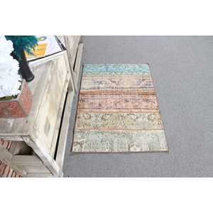 Tapis turc vintage 2,4x3,4 pieds, tapis en laine bleu à imprimé animalier - Product Image 3