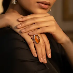 Anillo Ovalado de Ámbar para Mujer, Plata 925, Joyería con Piedras Preciosas, Elegantes Gemelos y Pisacorbatas - Product Image 2