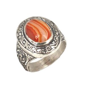 925 Sterling Silver Men's <b>Statement</b> <b>Ring</b> Rectangular Oval Veined Agate Stone Bezel Setting Rhodium Everyday Wear Pen-Style <b>Ring</b> - Product Image 1