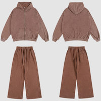 OEM eşofman tedarikçisi iki adet asit yıkama eşofman erkekler Streetwear sıkıntılı kesim dikmek güneş soluk Hoodie ve Sweatpants seti