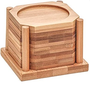 Square Shape <b>Coaster</b> Cup Pads Solid Wooden <b>Tea</b> <b>Coaster</b> With Holder Kitchen Catering Item Walnut Finishing <b>Tea</b> <b>Coaster</b> Set - Product Image 3
