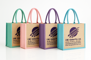 Bolsa de compras de yute biodegradable respetuosa con el medio ambiente, patrón geométrico, logotipo de colores personalizable para embalaje minorista de comestibles - Product Image 5