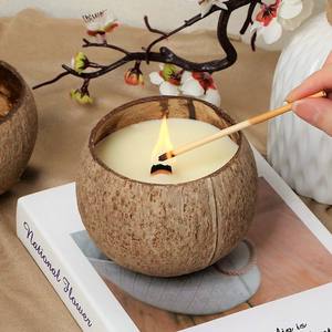 Bougie de grande taille en pot de noix de coco, décor de fête de mariage, bols, meilleures bougies avec récipient en coquille de coco - Product Image 6