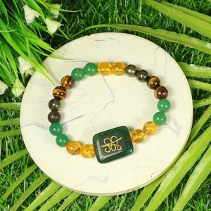 สร้อยข้อมือคริสตัล-ไพไรต์ ไทเกอร์อาย ซิทริน และกรีนอะเวนเจอรีน แม่เหล็กดึงดูดเงิน พร้อมเหรียญซีบู 8 มม. - Product Image 3