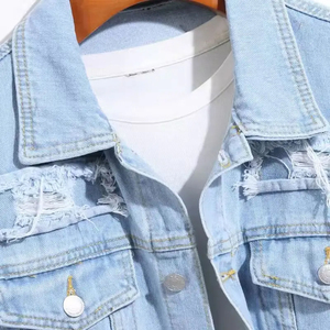 Nueva tendencia OEM Chaqueta de mezclilla para hombre hecha a medida Precio al por mayor Hombres Ropa al aire libre Chaqueta de mezclilla de talla grande rasgada - Product Image 3