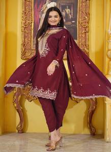 Punjabi Women Special 100% Pure Chinon <b>Silk</b> <b>Fabric</b> Wholesale Rate Salwar Kameez With Dupatta Perfect For Casual& Outgoing Event - Product Image 3