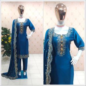 Presentamos la Nueva Colección de Conjuntos de Top con Pantalón y Dupatta, Tela de Satén de Seda con Bordado, Vestido para Fiesta - Product Image 3