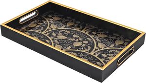 Juego de bandejas de madera para servir café de madera de nogal personalizadas de la mejor calidad con asas de Metal con bandeja de servicio impresa esmaltada - Product Image 4