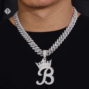Custom <b>B</b> Pendant Necklace with Moissanite Iced Out Crown Diamond for Men & Women Hiphop Rapper Jewelry Gift Metal Alloy Material - Product Image 4