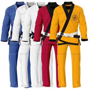 Uniforme de Jiu-Jitsu jaune avec bordure noire et ceinture blanche pour adultes, unisexe, coupe régulière, logo sur le devant - Product Image 6