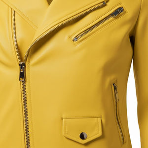 <b>Ladies</b> Yellow Leather Moto Collection Custom Bulk Wholesale Factory Price Genuine Biker Style Fashion Jacket OEM ODM Service - Product Image 6