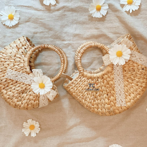 กระเป๋าโท้ทลำลองสำหรับสาวๆในวันหยุดฤดูร้อนกระเป๋าผักตบชวาธรรมชาติตกแต่งด้วยตัวอักษร - Product Image 5